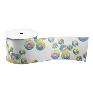 Blowing Iridescent Rainbow Soap Bubbles Satin Ribbon