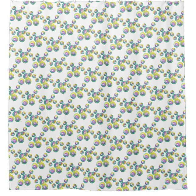 Blowing Iridescent Rainbow Soap Bubbles Shower Curtain (Front)