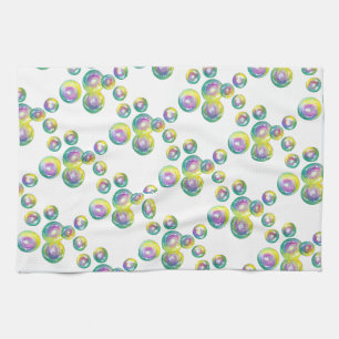 Blowing Iridescent Rainbow Soap Bubbles Tea Towel