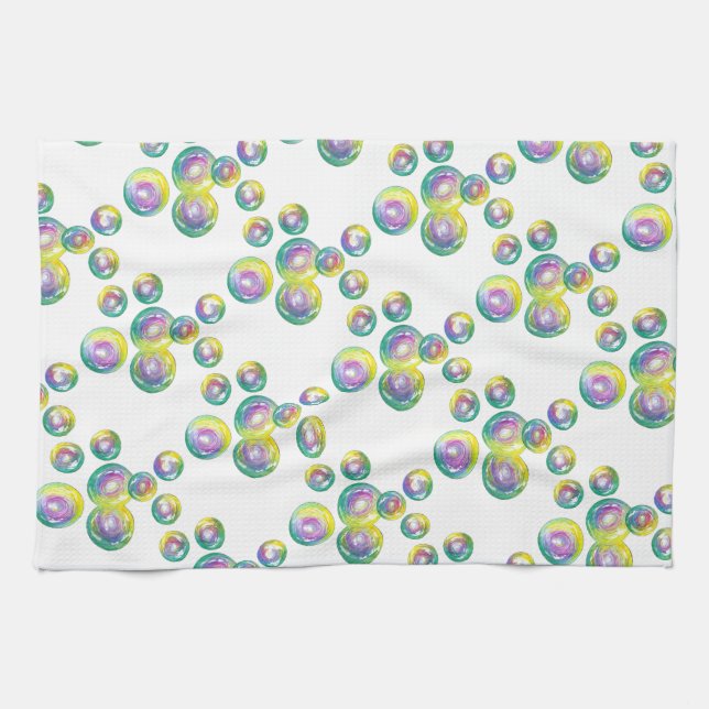 Blowing Iridescent Rainbow Soap Bubbles Tea Towel (Horizontal)