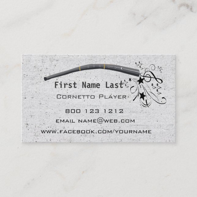 Blowing Musical Notes Cornett Cornetto Zink Business Card (Front)