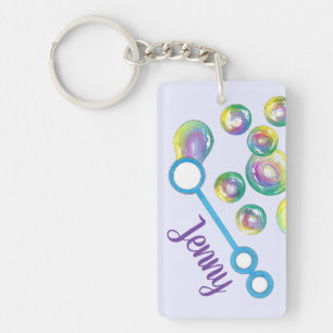 Blowing Rainbow Soap Bubble Wand Personalised Key Ring