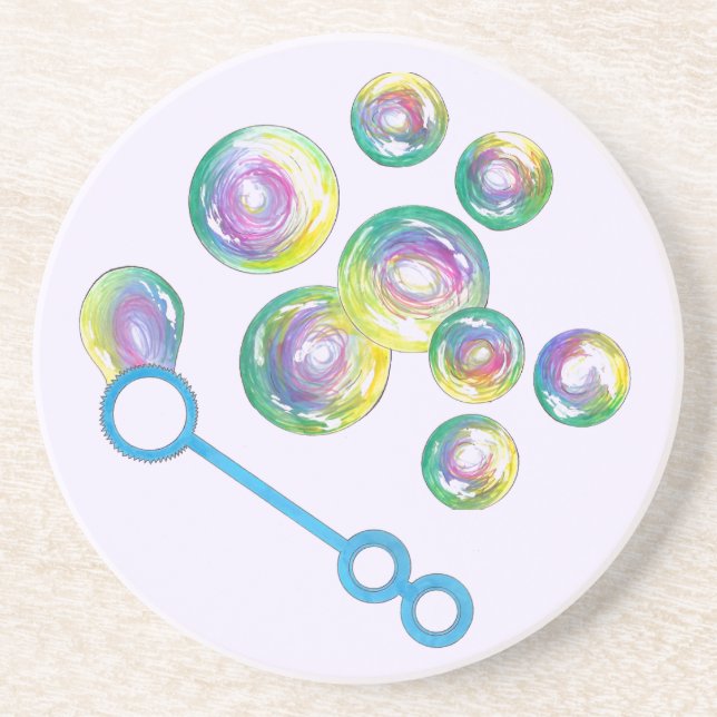Blowing Rainbow Soap Bubbles Bubble Wand Coaster (Front)