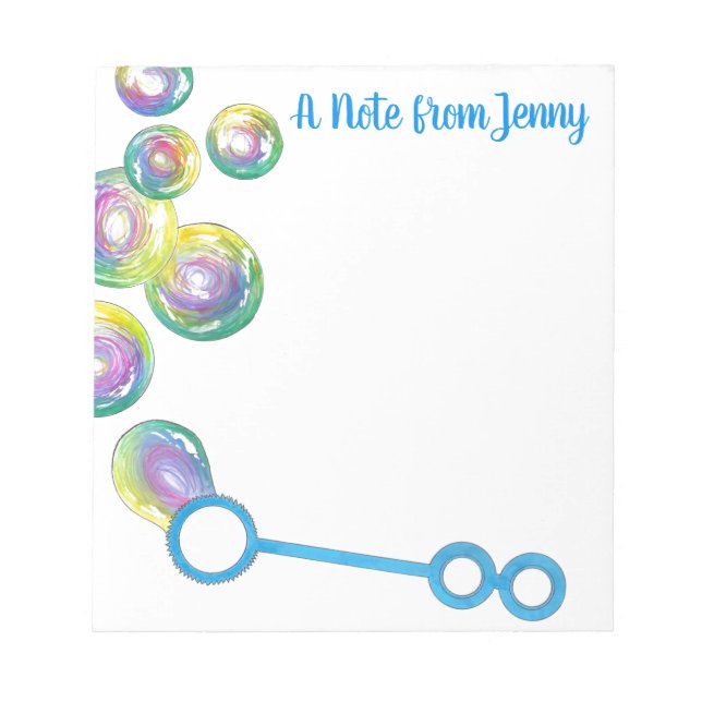 Blowing Rainbow Soap Bubbles Personalised Notepad (Front)