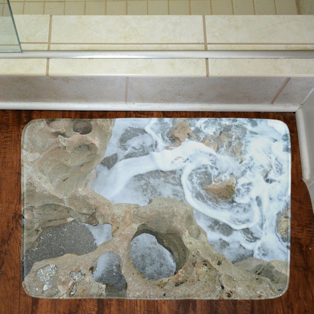 Blowing Rocks Jupiter FL Swirling Surf and Rocks Bath Mat (Creator Uploaded)