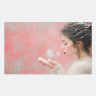 Blowing Snowflakes Rectangular Sticker