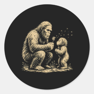 Blowing Wishes Funny Bigfoot Blowing Dandelion Classic Round Sticker