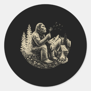 Blowing Wishes Funny Bigfoot Blowing Dandelion Classic Round Sticker