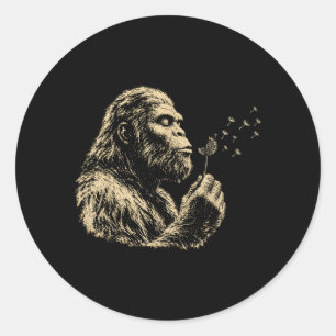 Blowing Wishes Funny Bigfoot Blowing Dandelion Classic Round Sticker
