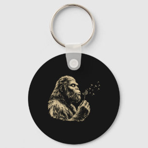 Blowing Wishes Funny Bigfoot Blowing Dandelion Key Ring