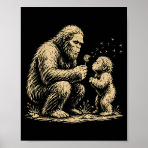 Blowing Wishes Funny Bigfoot Blowing Dandelion Poster
