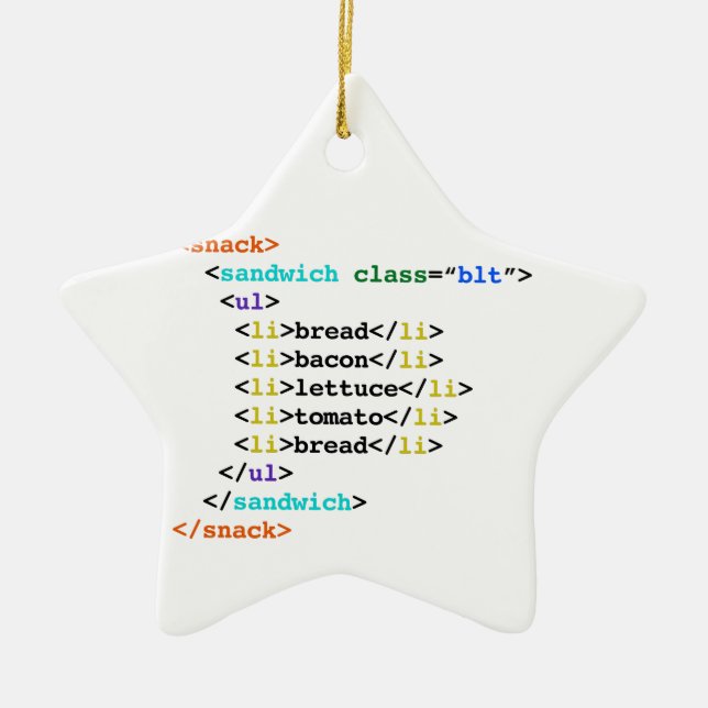 BLT HTML Funny Geek Sandwich Ceramic Tree Decoration (Front)