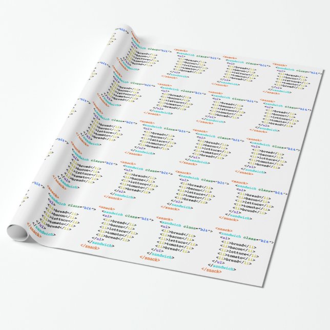 BLT HTML Funny Geek Sandwich Wrapping Paper (Unrolled)
