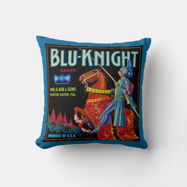 Blu Knight Fruit Label Cushion (Front)