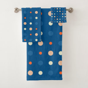 Blu, white and Orange Dots Bath Towel Set