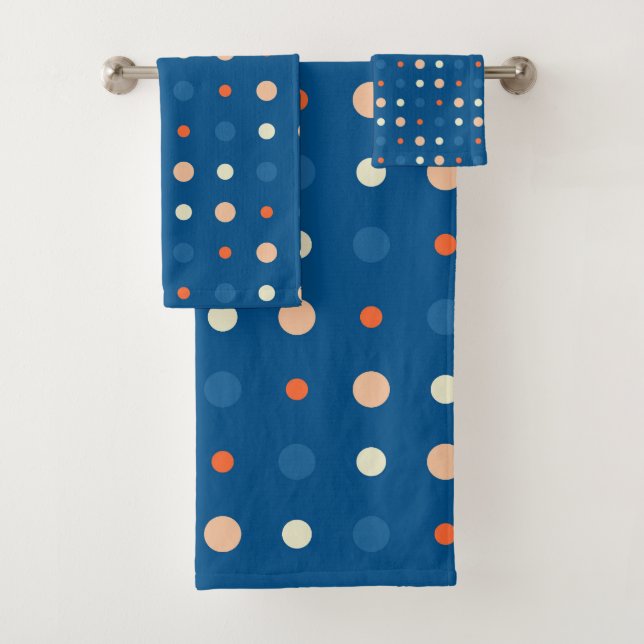 Blu, white and Orange Dots Bath Towel Set (Insitu)