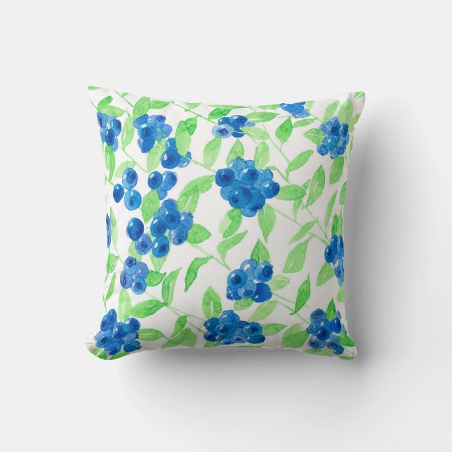 Bluberries watercolor pattern cushion (Front)