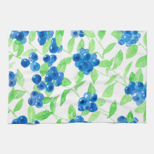 Bluberries watercolor pattern tea towel