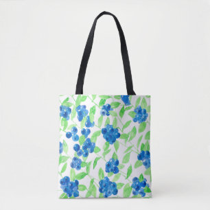 Bluberries watercolor pattern tote bag