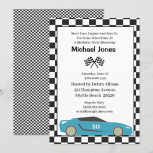 Blue 10th Birthday Race Car Invitation