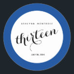 Blue 13th Birthday Classic Round Sticker<br><div class="desc">Beautiful blue 13th birthday stickers. You will be able to easily personalise with her name and birthday. A beautiful addition to her thirteenth birthday party.</div>