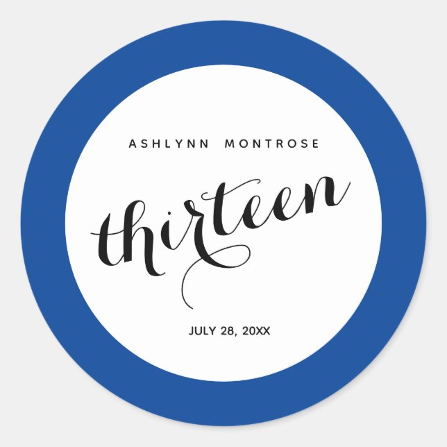 Blue 13th Birthday Classic Round Sticker (Front)