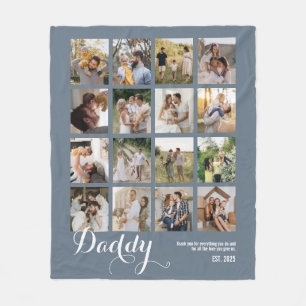 Blue 16 Photo Collage Daddy Pictures Keepsake Fleece Blanket