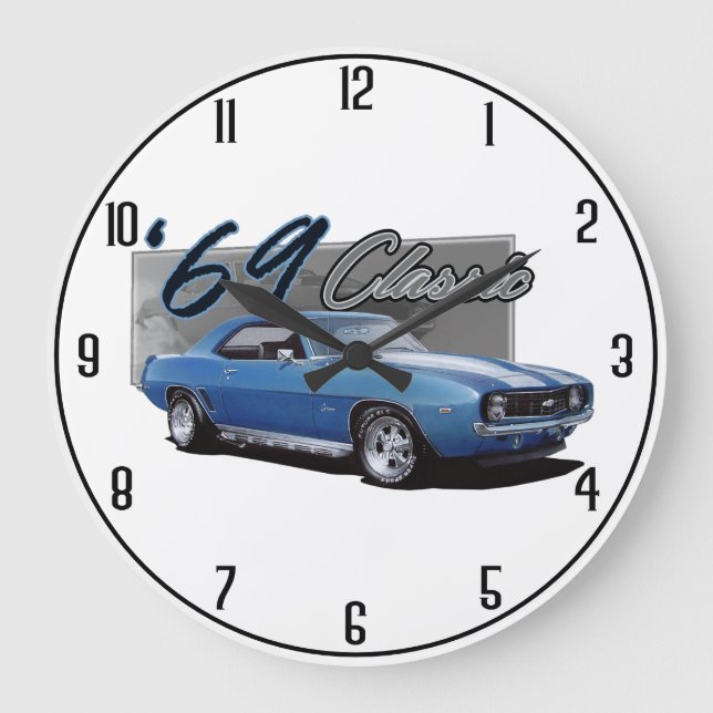 Blue 1960s Classic Muscle Car Large Clock (Front)