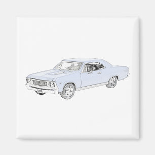 Blue 1967 Chevy Chevelle Pencil Style Drawing Magnet