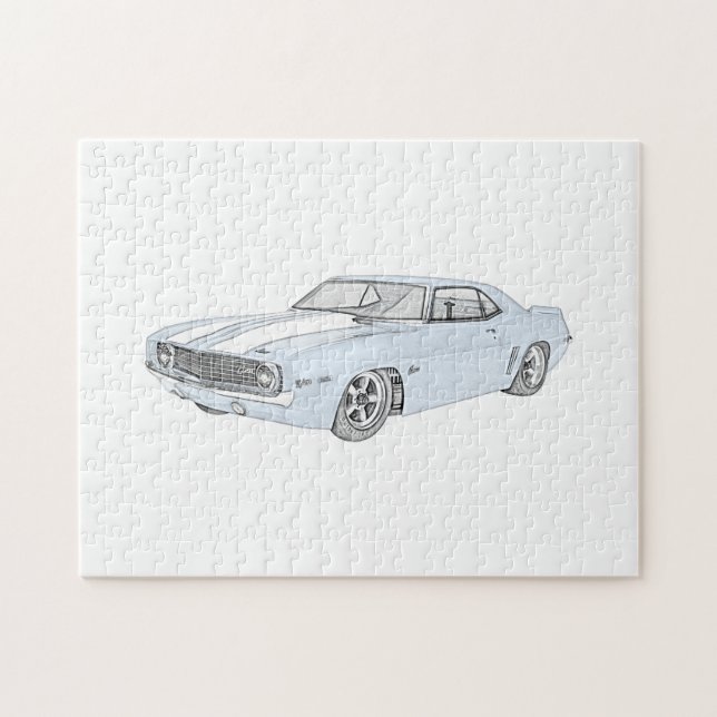Blue 1969 Chevy Camaro Drawing Jigsaw Puzzle (Horizontal)