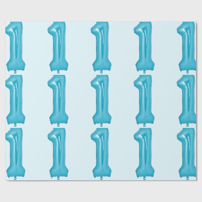 Blue 1 Balloon Wrapping Paper (Flat)
