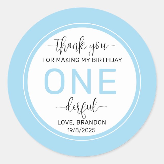 Blue 1st Birthday Classic Round Sticker (Front)