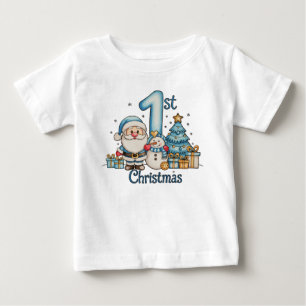 Blue 1st Christmas Santa Snowman Xmas Baby Boy T-Shirt