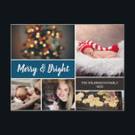 Blue 2022 Merry and Bright Photo Collage Christmas Holiday Postcard<br><div class="desc">Your beautiful family photos deserve to be shared during this time of year as you send warm wishes. Customise this modern collage design & personalise with your family greeting. Find the other pieces from the collection. This design uses blue as an accent colour with the words "Merry and Bright". Please...</div>