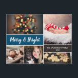 Blue 2022 Merry and Bright Photo Collage Christmas Holiday Postcard<br><div class="desc">Your beautiful family photos deserve to be shared during this time of year as you send warm wishes. Customise this modern collage design & personalise with your family greeting. Find the other pieces from the collection. This design uses blue as an accent colour with the words "Merry and Bright". Please...</div>