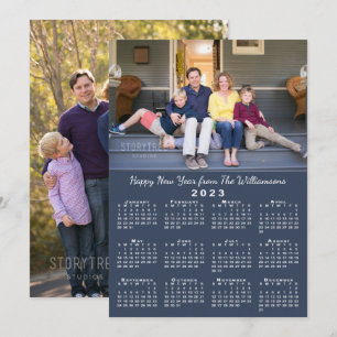 Blue 2023 Calendar 2 Custom Photos Happy New Year Holiday Card