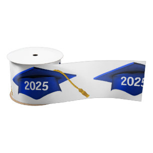 Blue 2024 Graduation Caps On White Satin Ribbon