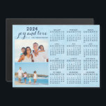 Blue 2024 Magnetic Calendar Two Photos<br><div class="desc">For the 2025 calendar with this design,  please visit https://www.zazzle.com/2025_calendar_magnet_two_photos_collage_blue-256167150857884389

Create a 2024 magnetic photo calendar with two custom pictures on a sky blue background. It's a unique keepsake for family,  friends,  workmates,  colleagues for Christmas,  New Year,  or any occasion.</div>