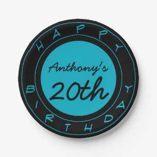 Blue 20th Birthday Party Personalised Paper Plates