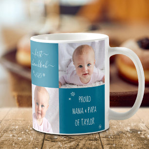 Blue 2 Photo Baby First Hanukkah Grandparents Name Coffee Mug