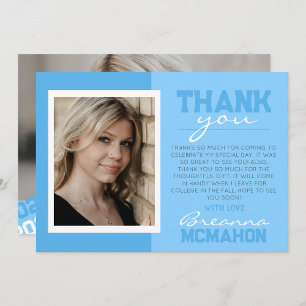 Blue 2 Toned Graduation 2 Photo Thank You Card