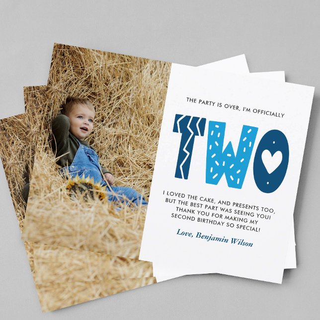 Blue 2nd Birthday Thank You  Postcard (Creator Uploaded)