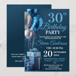 Blue 30th Birthday Balloon Gifts Invitation