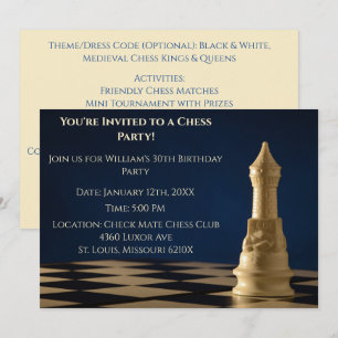 Blue 30th Birthday Party Chess Rook Invitation
