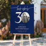 Blue 30th Birthday Welcome Sign | Look Who's 30<br><div class="desc">Welcome guests to your 30th birthday celebration with this stunning editable welcome sign. Featuring a sleek, customizable layout, this template allows you to easily add your own photo and personalize the text, making it a perfect addition to your milestone 30th birthday decor. Ideal for entryways or as a party focal...</div>