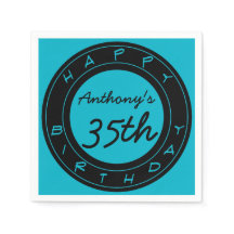 Blue 35th Birthday Party Personalised Paper Napkin