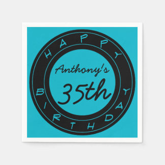 Blue 35th Birthday Party Personalised Paper Napkin