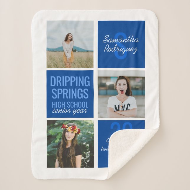 Blue 3-Photo Fun Boxes Class Year Sherpa Blanket (Front)