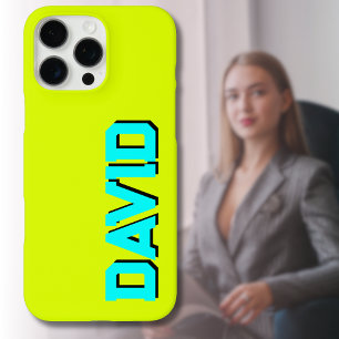 Blue 3D Black Modern Name Funny Neon Chartreuse iPhone 16 Pro Max Case