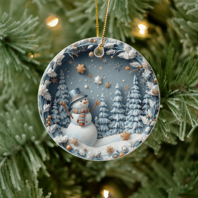 Blue 3D Chirstmas Cute Happy Owl  Ceramic Ornament (Tree)